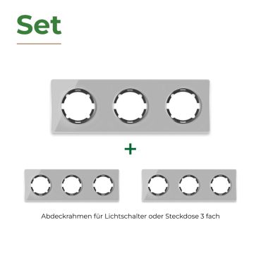 3x Garda Glass Cover Frame Set: 3-fold horizontal frame, grey