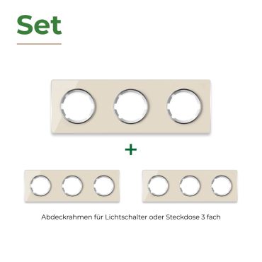 3x Garda Glass Cover Frame Set: 3-fold horizontal frame, beige