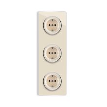3х Schuko socket with screw terminals and glass cover frame, triple, vertical - beige